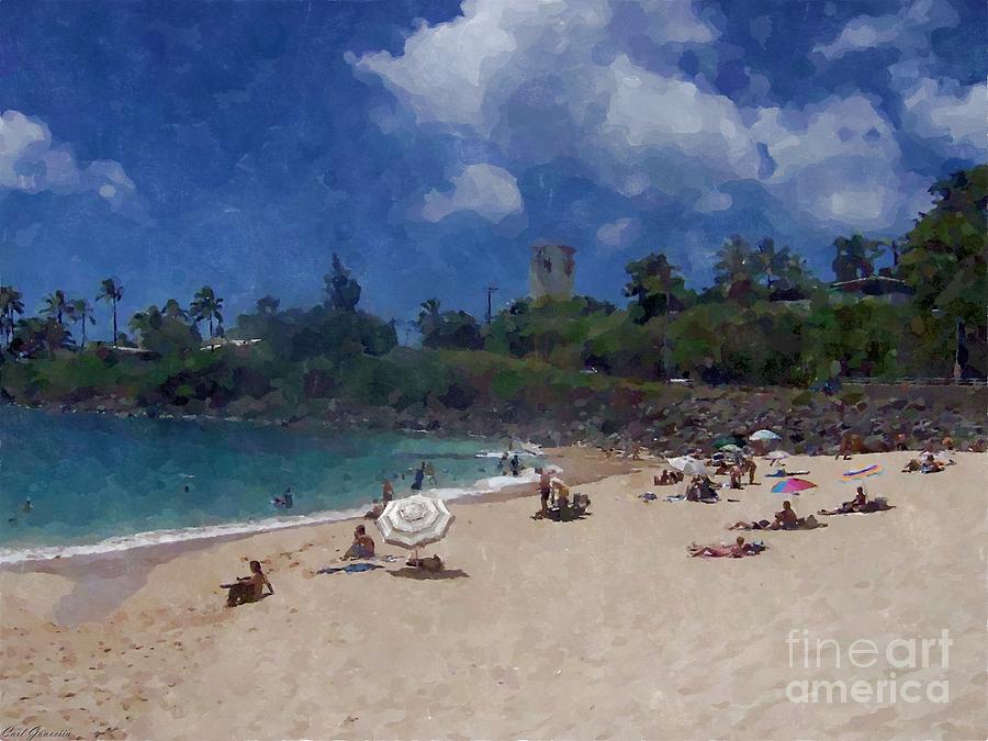 Waimea Beach  Hawaii Painting by Carl Gouveia