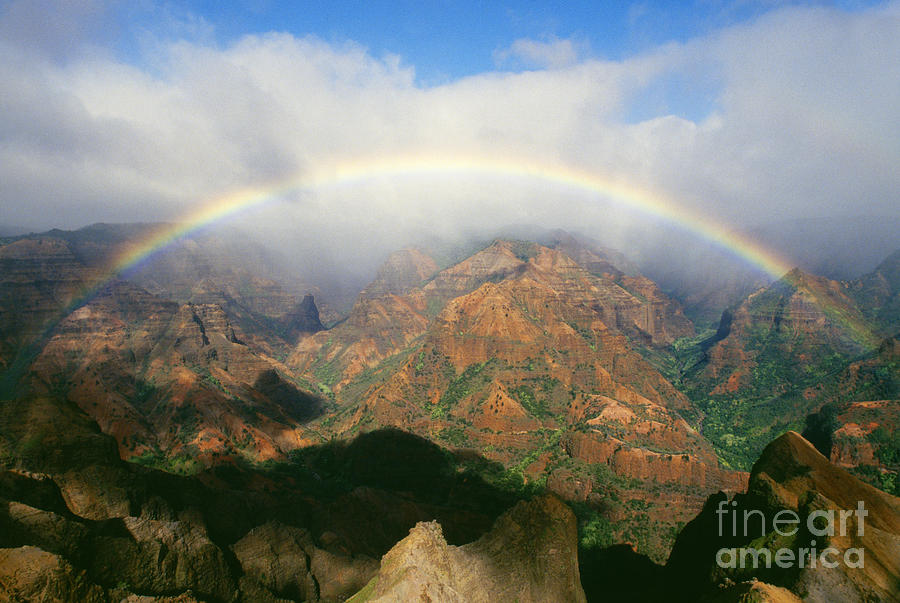 Waimea Canyon, Full Rainbow Photograph by Brent Black - Printscapes