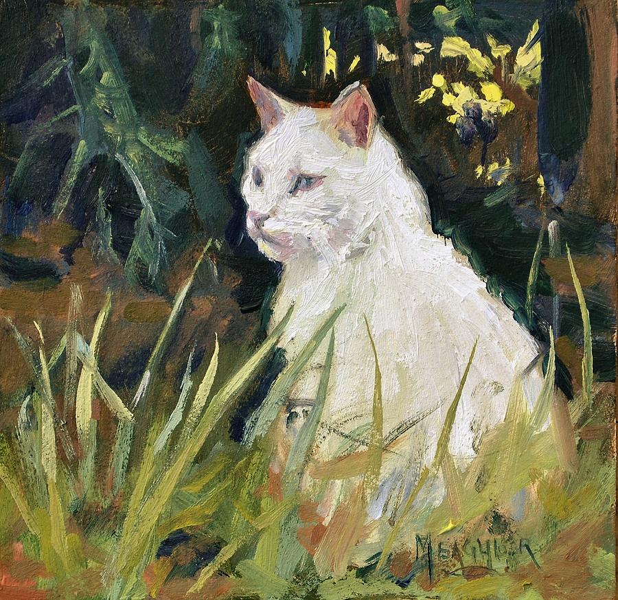 Cat Painting - Waiting And Watching by Spencer Meagher