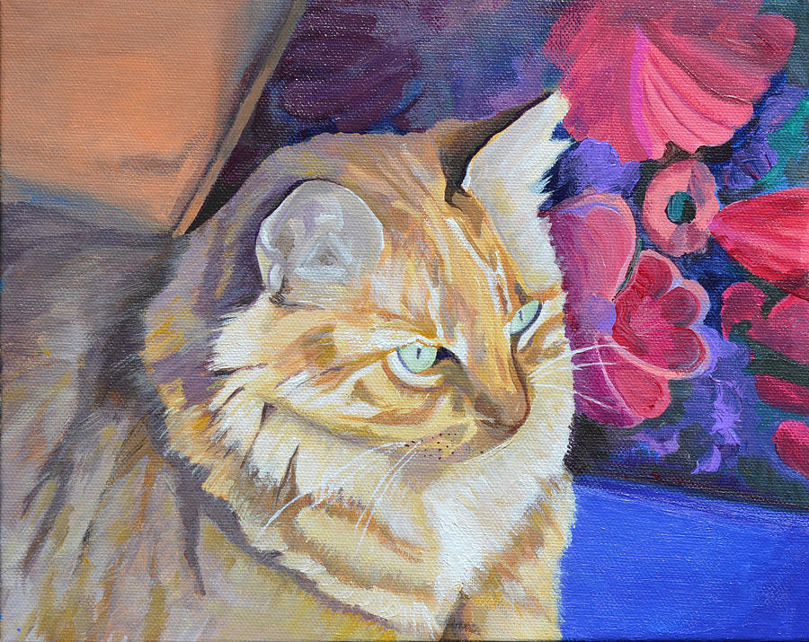 Cat Painting - Waiting Cat by Mary Chant