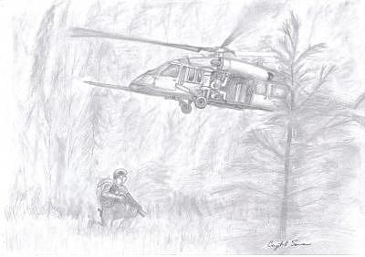 Helicopter Drawing - Waiting by Crystal Sons