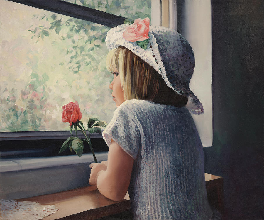 Little Girl Painting - Waiting For Daddy by Laurie Snow Hein