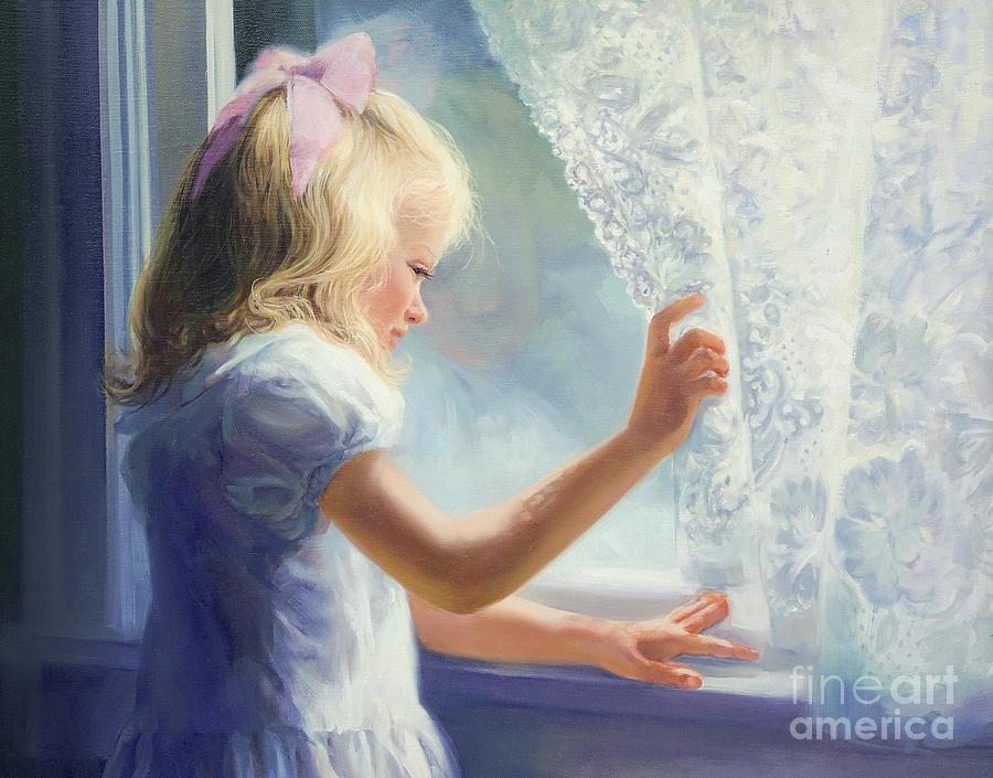 Children Painting - Waiting For Grandma by Laurie Snow Hein
