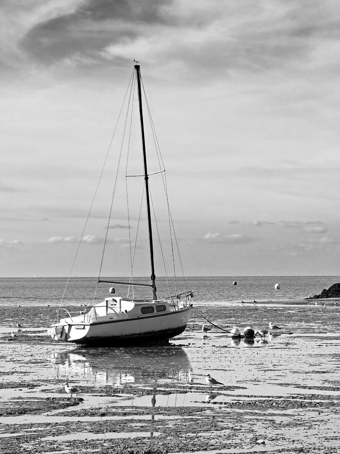 Waiting For High Tide Black and White Photograph by Gill Billington