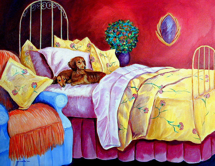 Dog Painting - Waiting for Mom - Dachshund by Lyn Cook