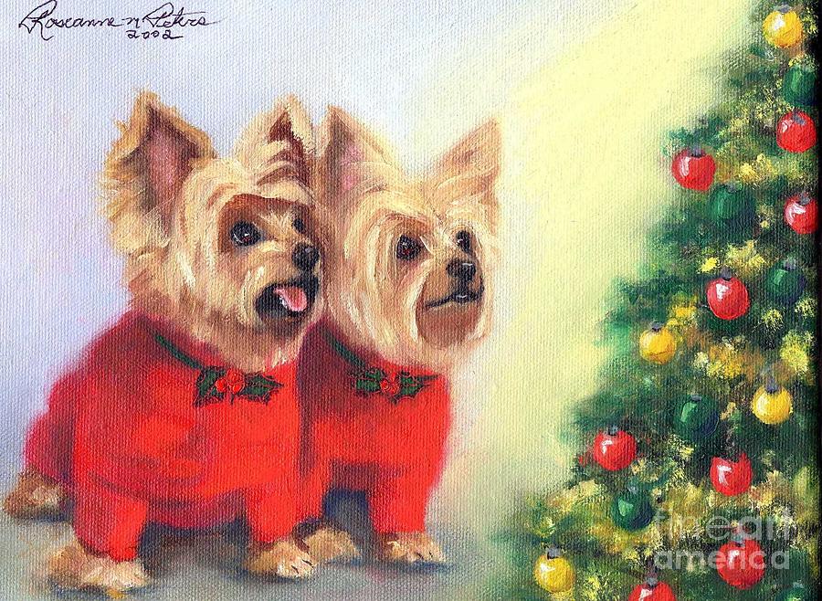 Christmas Painting - Waiting for Santa Dog by Roseanne Marie Peters