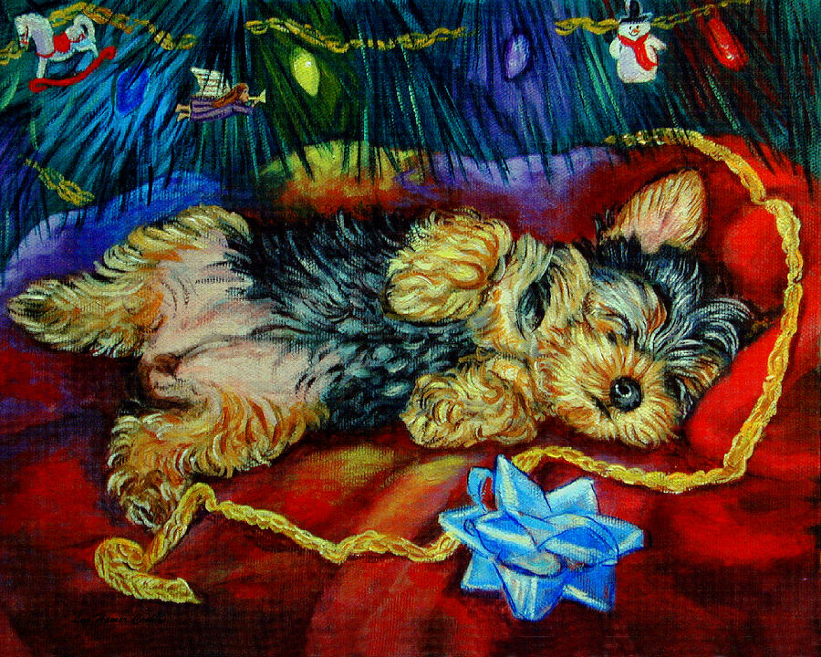 Dog Painting - Waiting for Santa Yorkshire Terrier by Lyn Cook