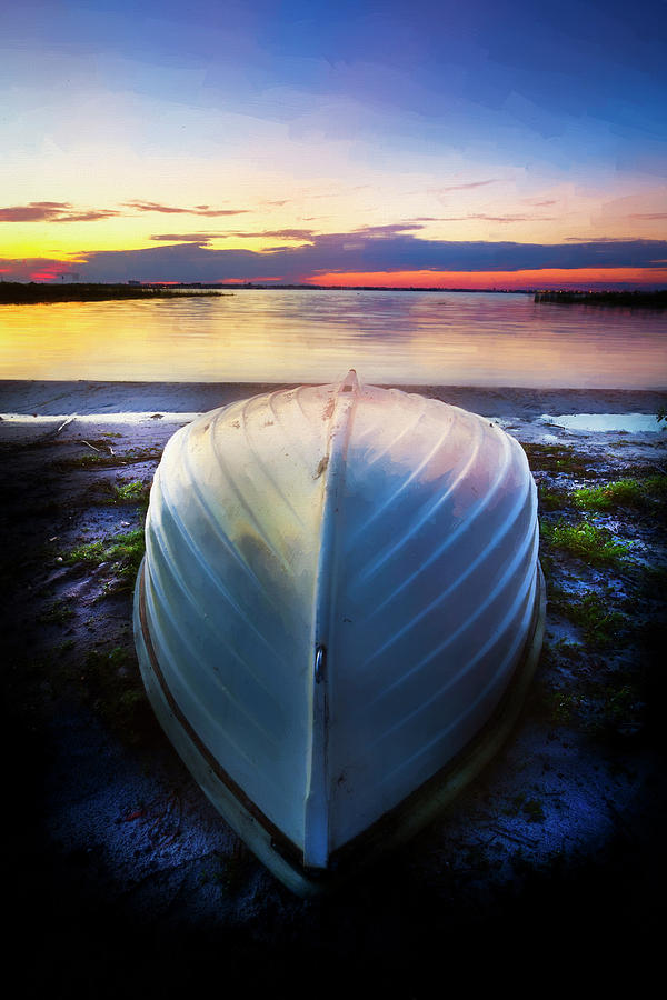 Boat Photograph - Waiting for Sunrise on the Lake Watercolors by Debra and Dave Vanderlaan
