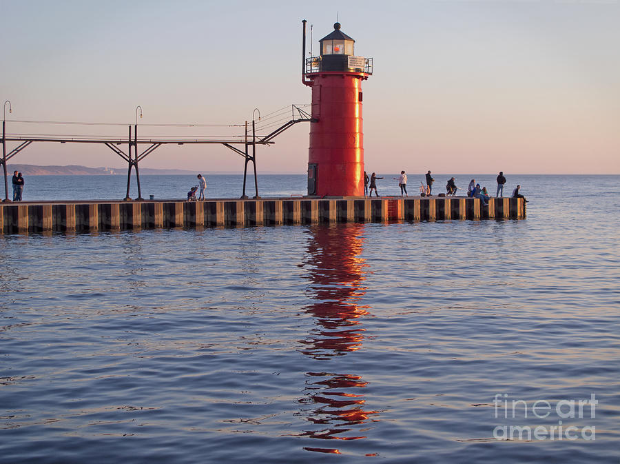 Waiting for Sunset at South Haven Lighthouse Photograph by Ann Horn
