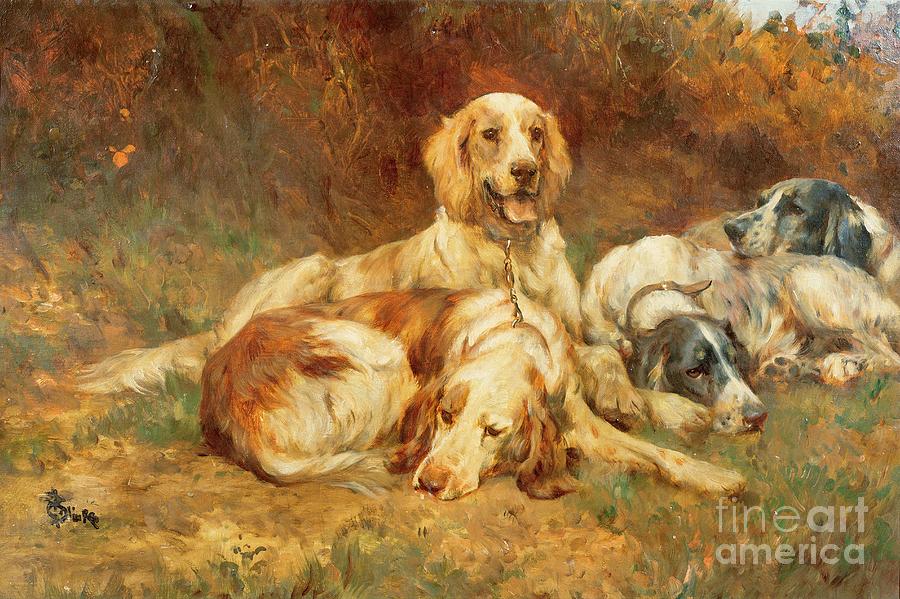 Dog Painting - Waiting for the Guns  by Thomas Blinks