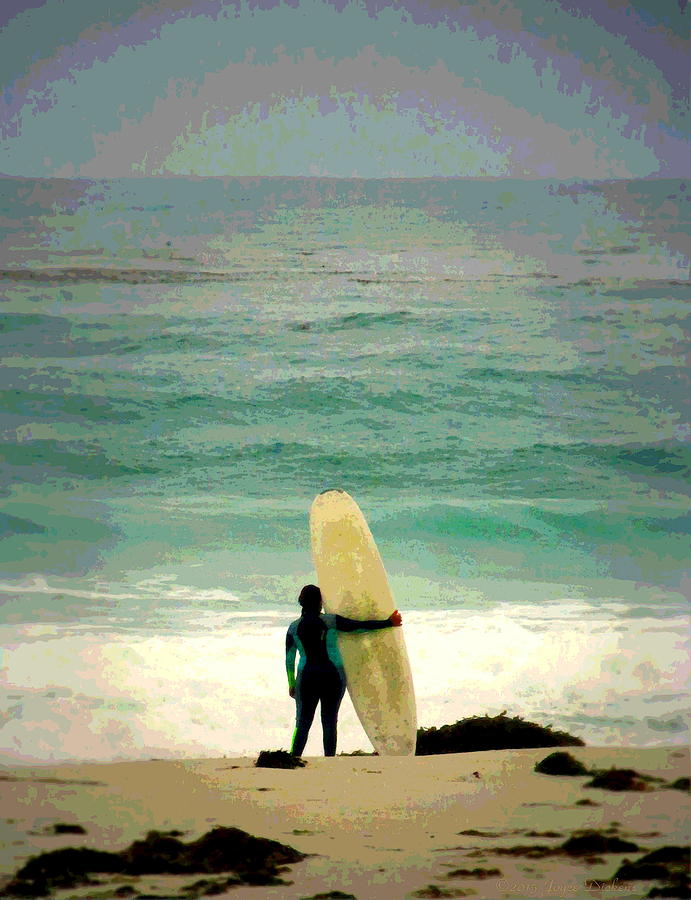 Waiting For The Waves Girls Do It Too Watercolor Photograph by Joyce Dickens