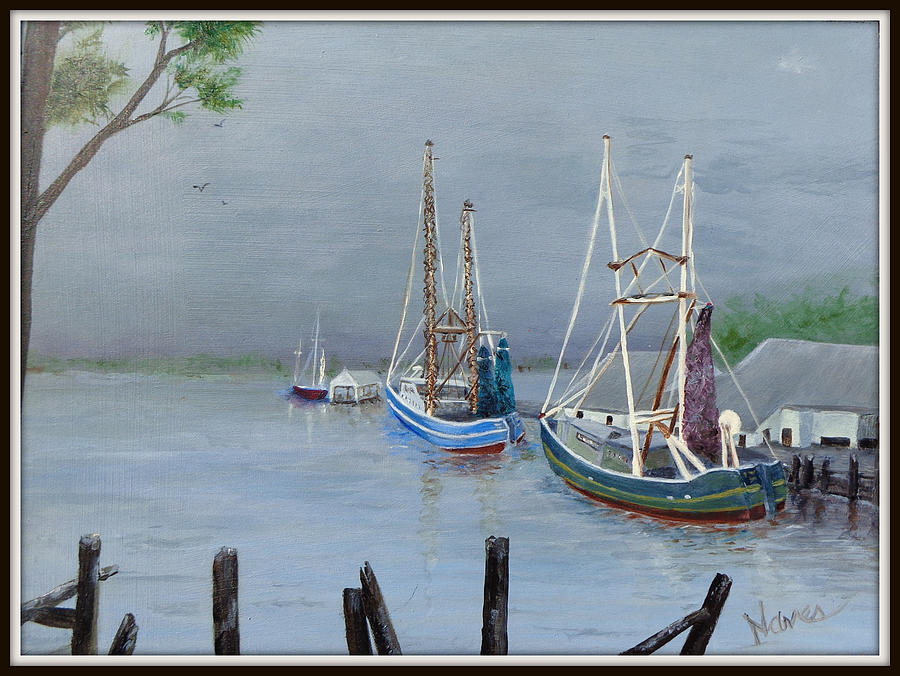 Waiting in Oriental Harbor NC Painting by Deborah Naves
