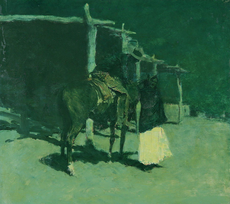Frederic Remington Painting - Waiting in the Moonlight by Frederic Remington