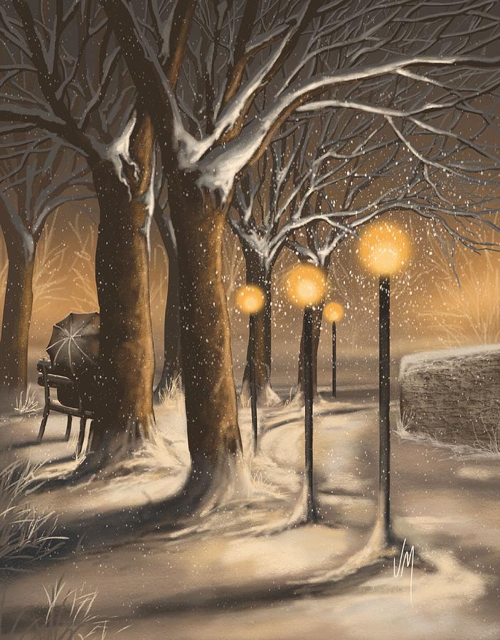 Tree Painting - Waiting in the snow by Veronica Minozzi