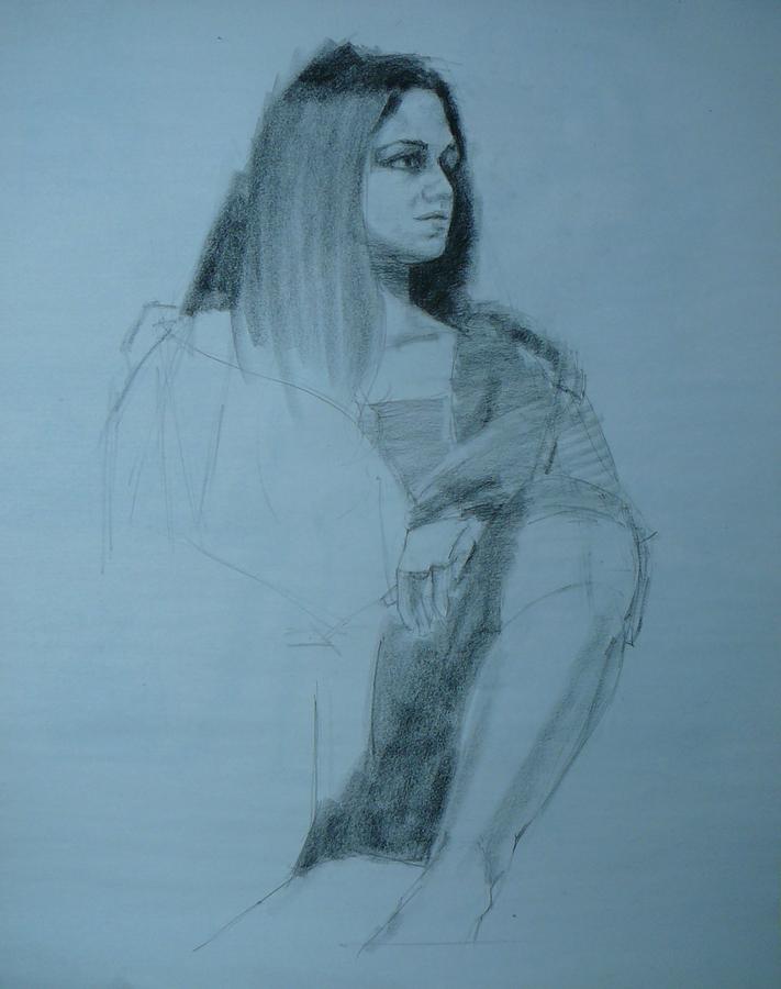 Young Woman Drawing - Waiting by Irena Jablonski