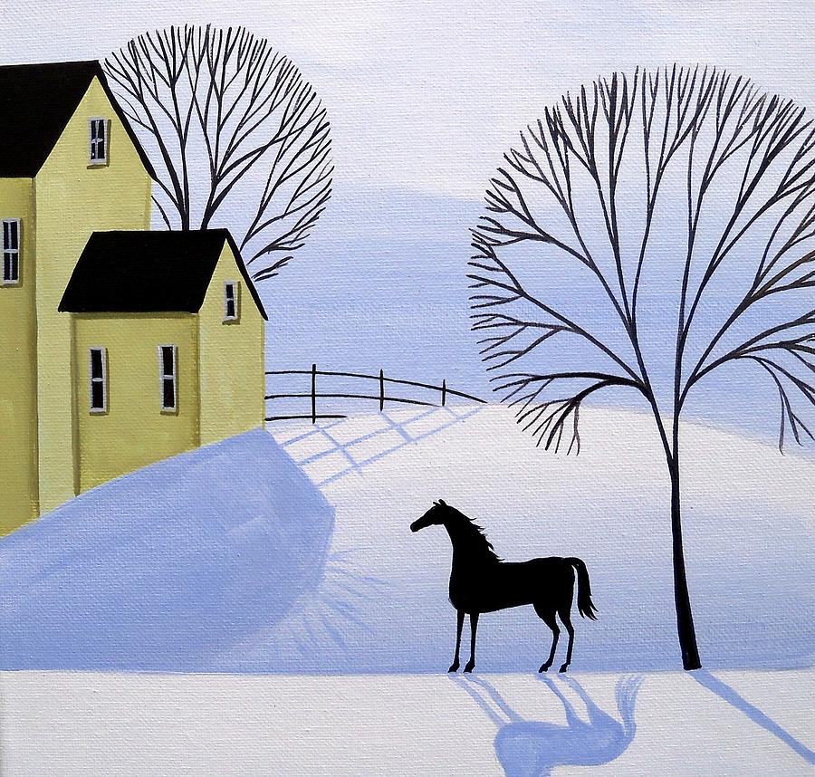 Waiting On Spring - horse winter  farm Painting by Debbie Criswell