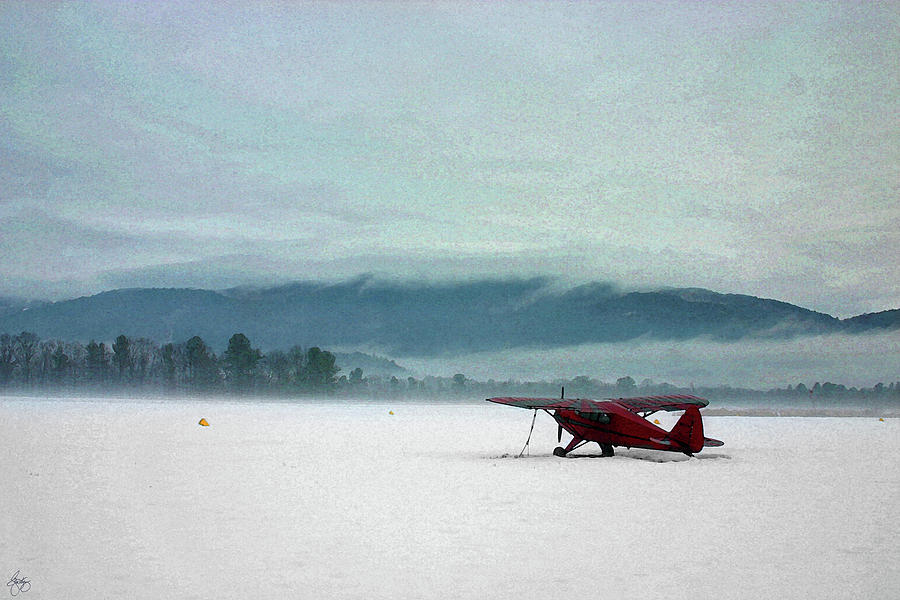 Waiting on Summer Red Plane on a Winter Airfield Photograph by Wayne King