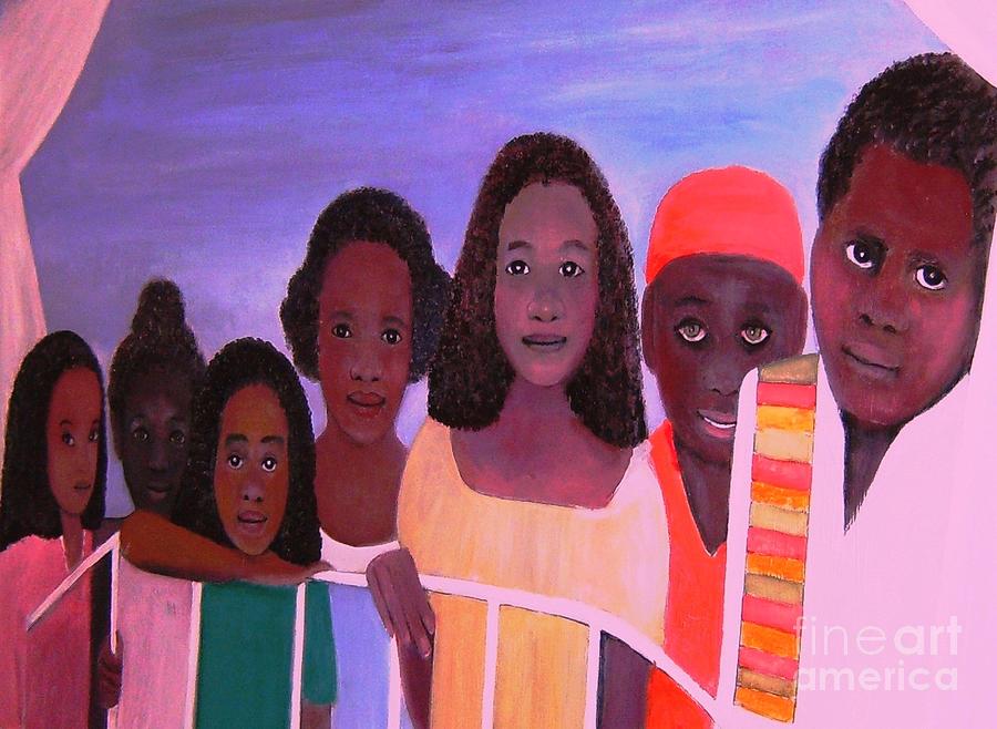 African Children Painting - Waiting by Patricia Velasquez de Mera