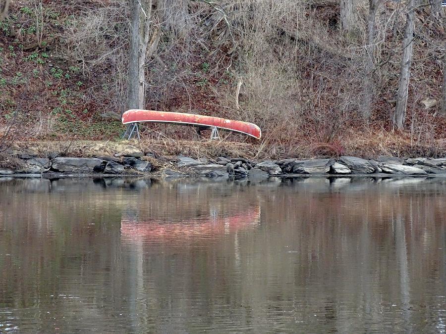 Waiting Red Canoe Photograph by Catherine Arcolio