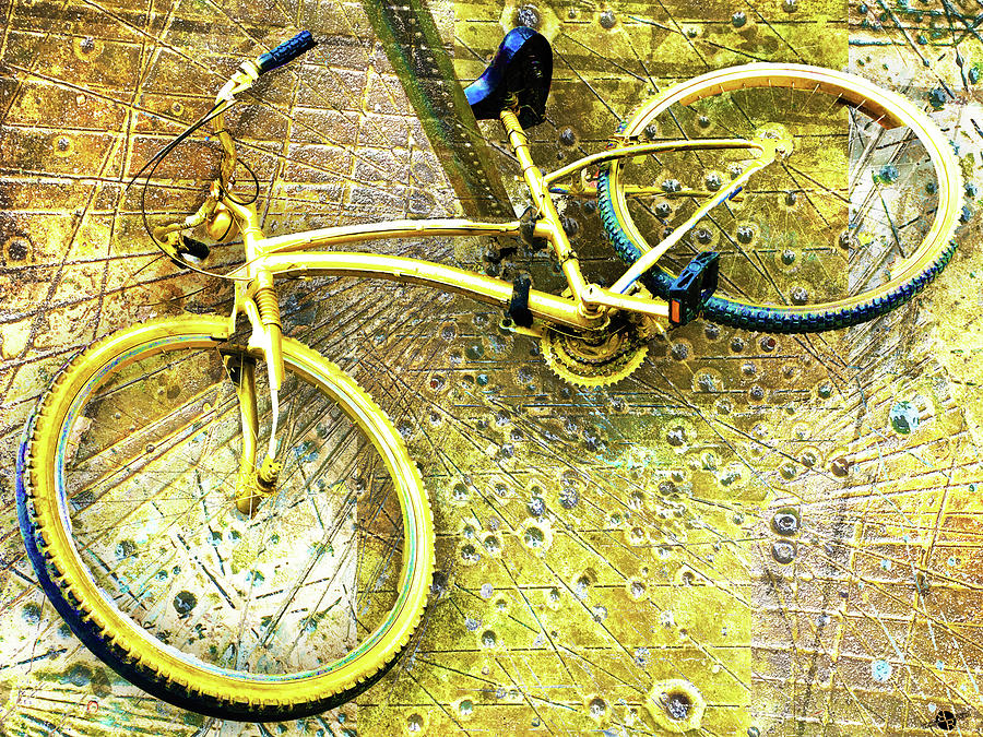 Waiting Gold Bicycle Bike  Mixed Media by Tony Rubino
