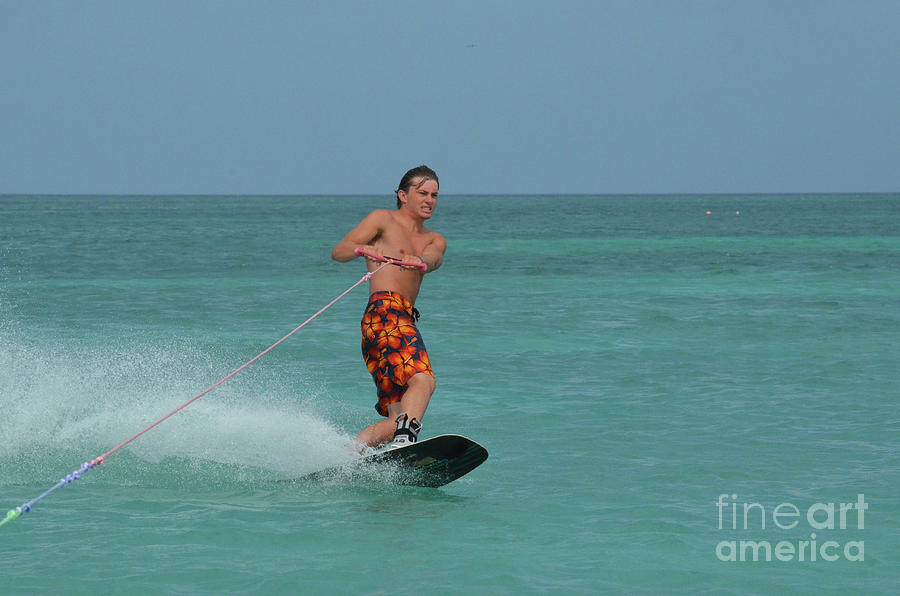 Wakeboarder Carving on a Wakeboard in Aruba Photograph by DejaVu Designs