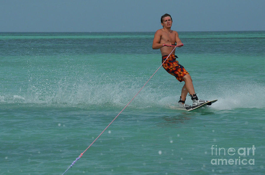 Wakeboarder Creating Spray Off the Coast of Aruba Photograph by DejaVu Designs