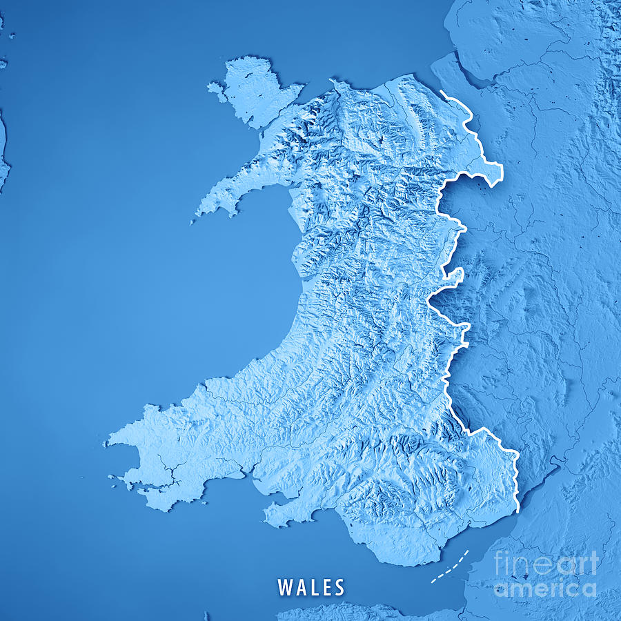 Wales Country 3d Render Topographic Map Blue Border Digital Art By Frank Ramspott Fine Art America 4962