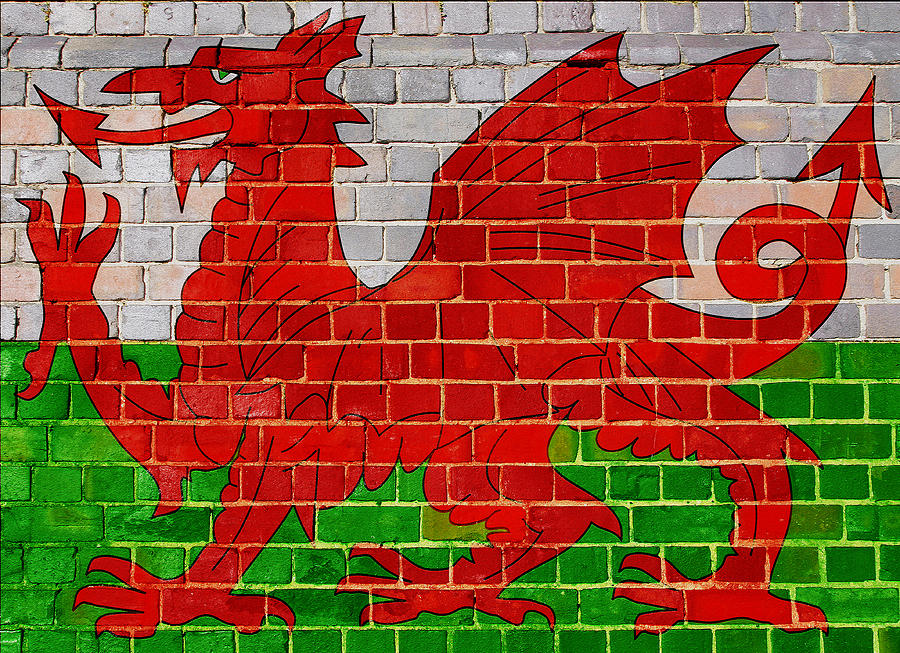 Wales flag on a brick wall Digital Art by Steve Ball
