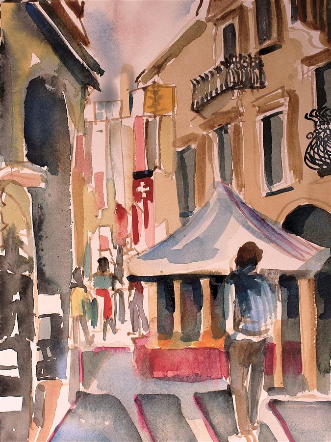 Walking in Verona Italy  Painting by Mindy Newman