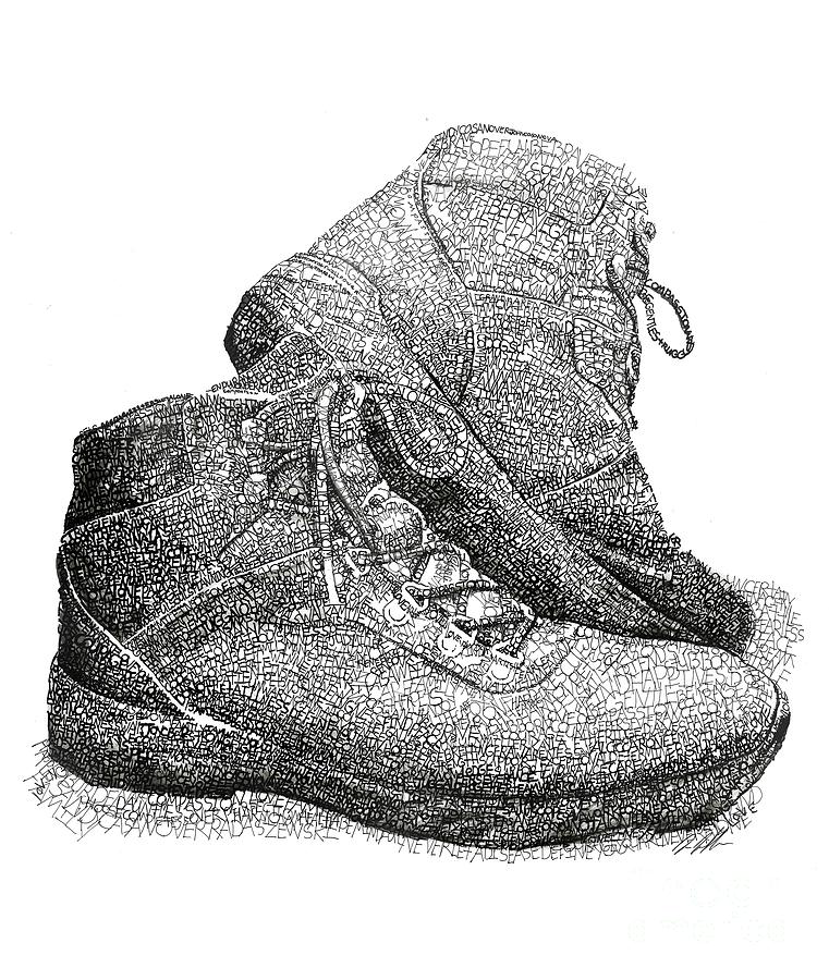 Multiple Sclerosis Drawing - Walk a Mile in my Shoes-John Casanover MS Project by Michael Volpicelli