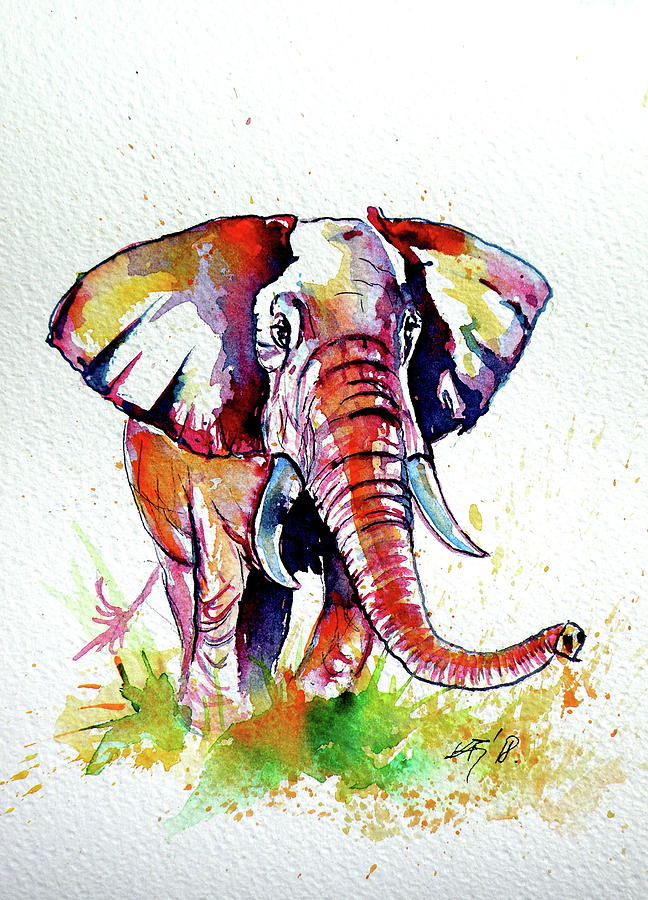Walk alone - african elephant Painting by Kovacs Anna Brigitta