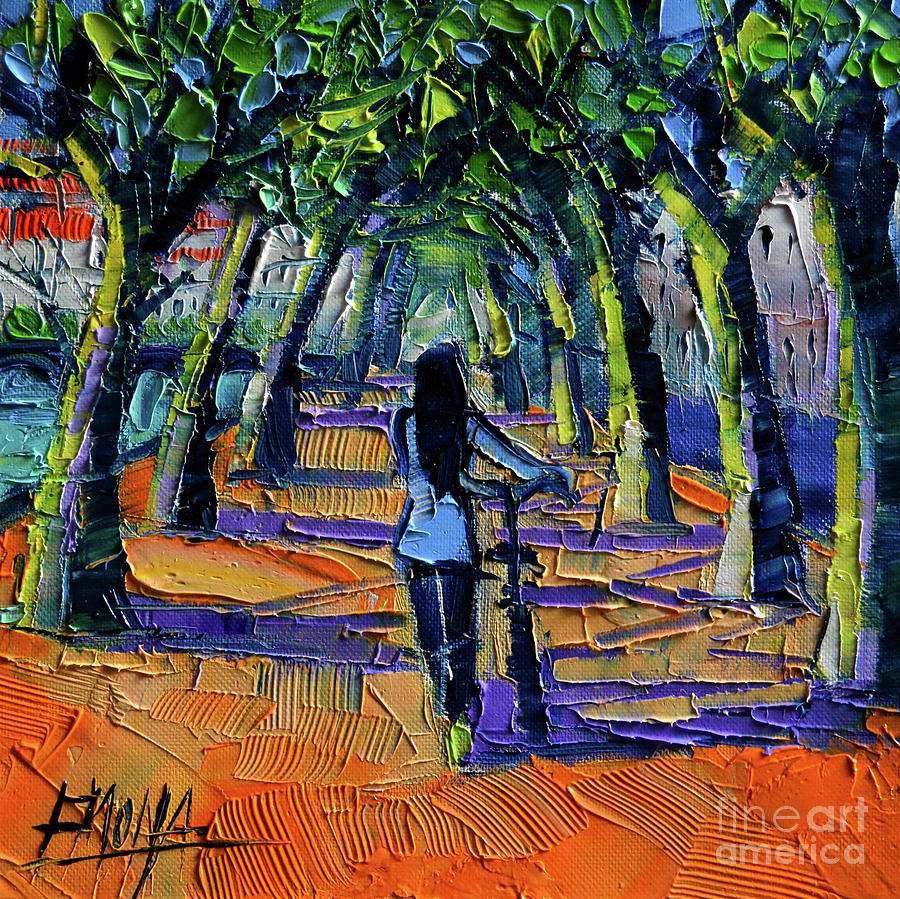 WALK BENEATH THE PLANE TREES modern impressionist palette knife painting Painting by Mona Edulesco