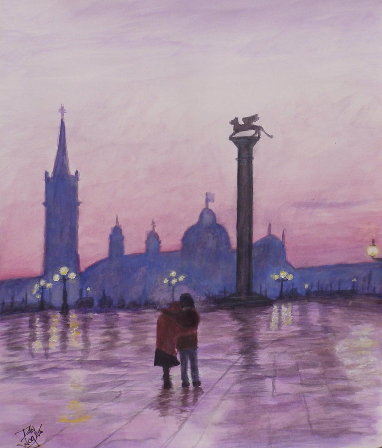 Walk in Italy in the rain Painting by Dan Wagner