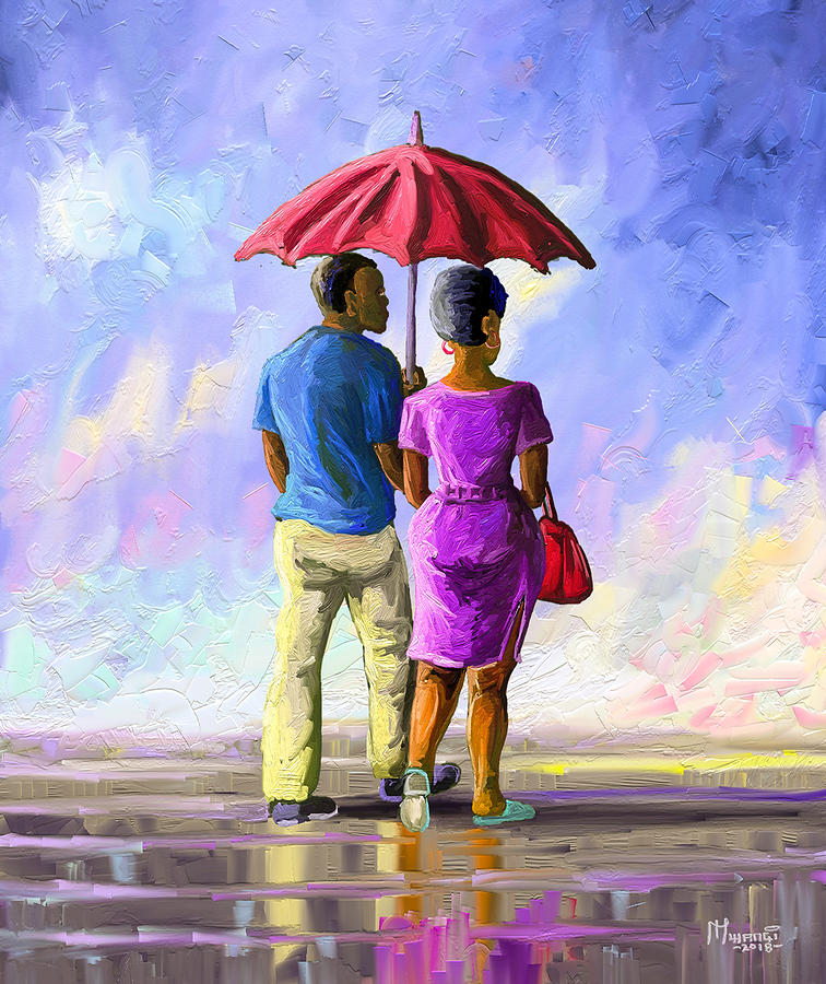 Walk in the Rain Painting by Anthony Mwangi