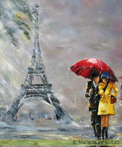 Walk in the rain Painting by SOUQ Marie-Laure