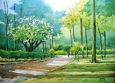 Walk on Canal Road Pune Painting by Sandeep Khedkar