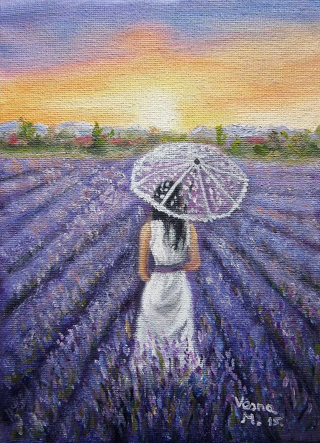 Walk On Lavender Field Painting by Vesna Martinjak