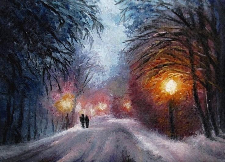 Landscape Painting - Walk together aceo painting  by Natalja Picugina