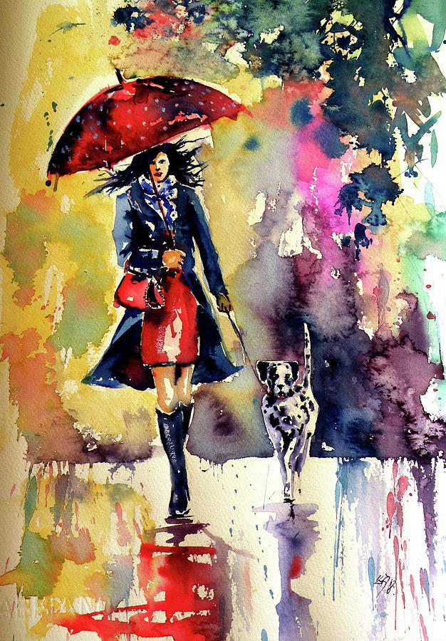 Walk with dog Painting by Kovacs Anna Brigitta