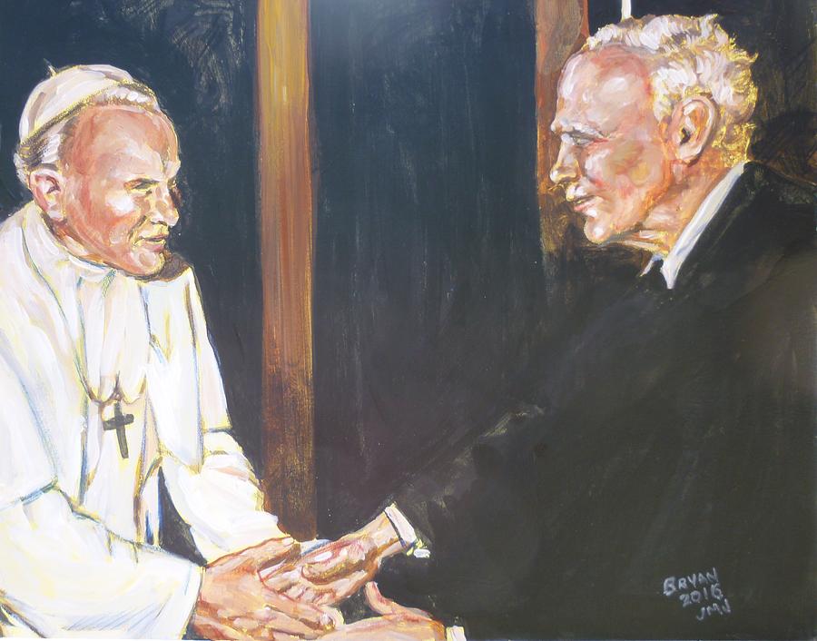 Walker Percy and John Paul II Painting by Bryan Bustard