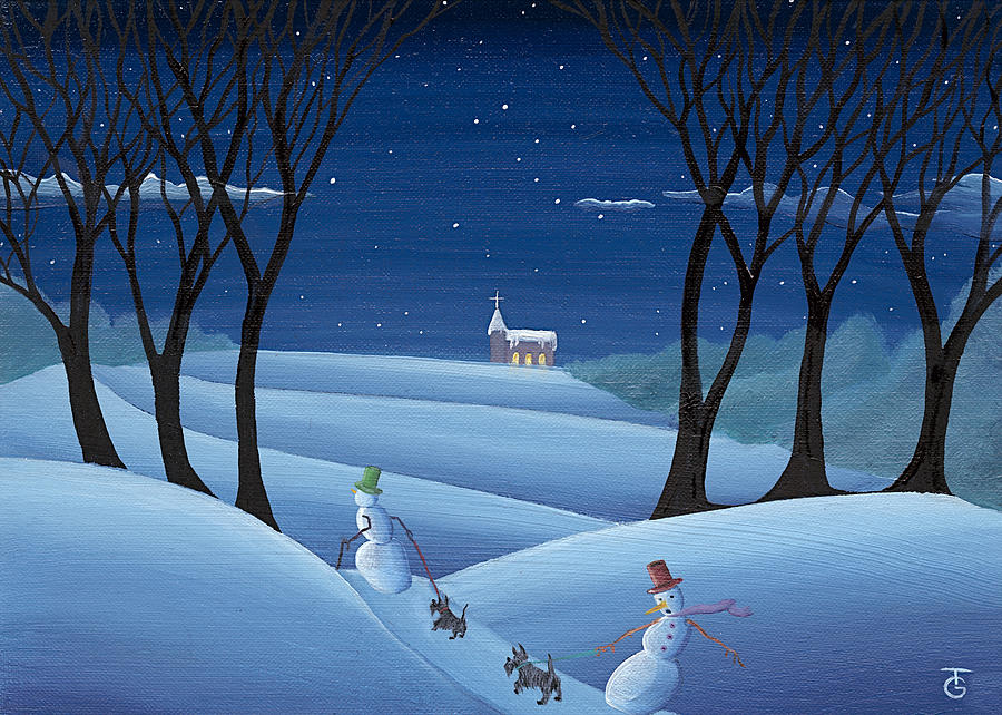 Christmas Painting - Walkin the Dogs by Thomas Griffin