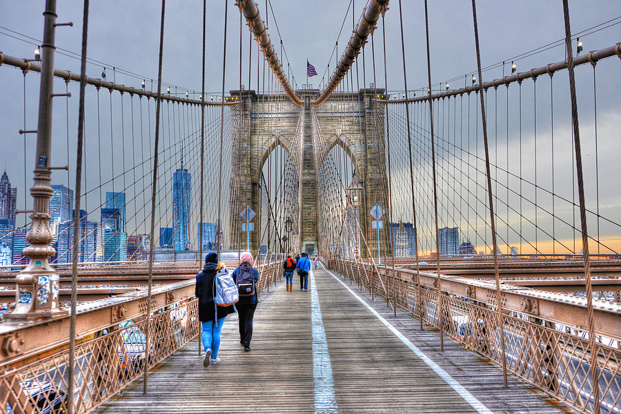 Brooklyn Bridge Photograph - Walking Across the Brooklyn Bridge by Randy Aveille