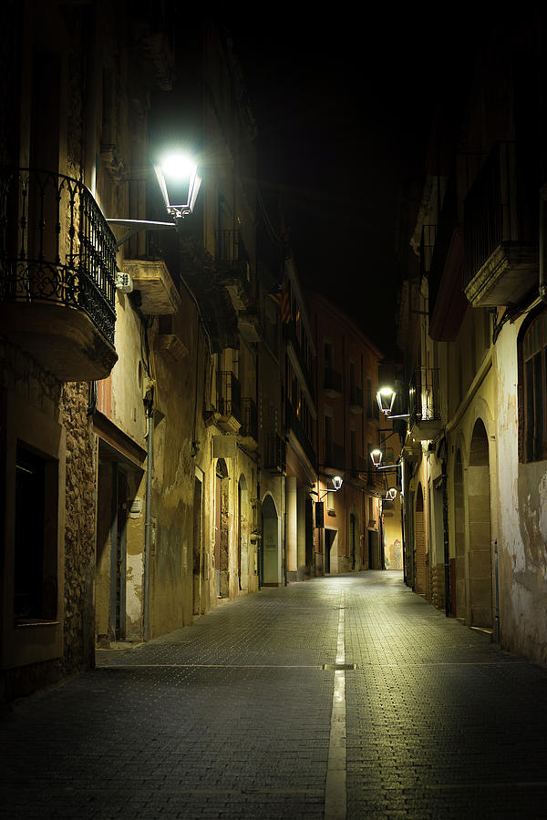 Lamp Photograph - Walking at Night Street by Svetlana Sewell