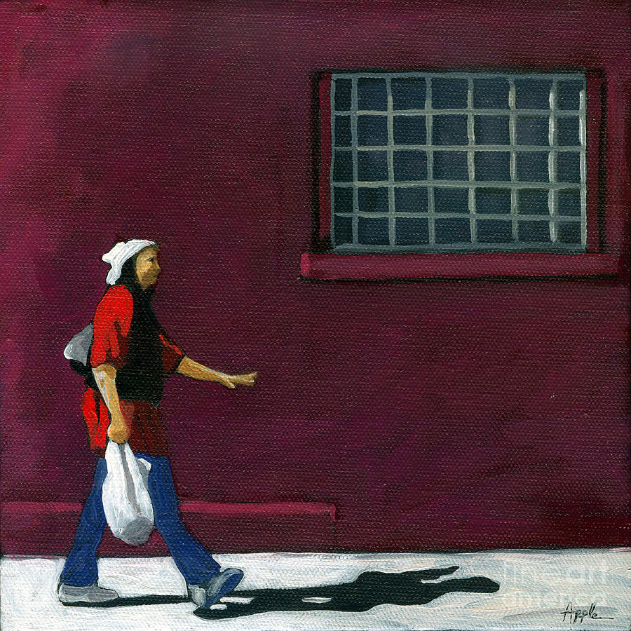 Woman Painting - Walking Home - figurative city scene by Linda Apple