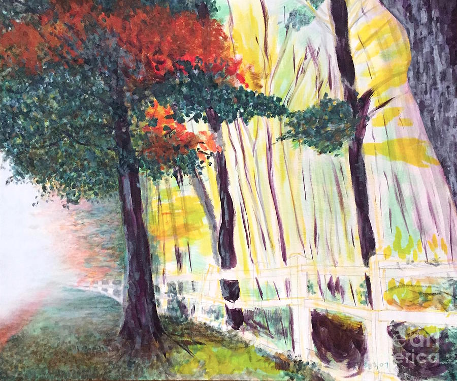 Walking in Autumn  Painting by Wonju Hulse