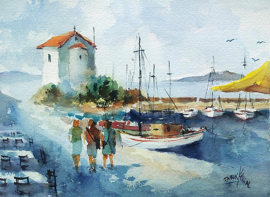 Walking In Lesbos Island... Painting by Faruk Koksal