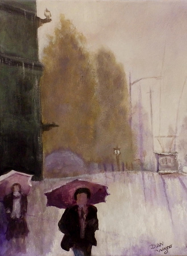 Walking in the rain Painting by Dan Wagner
