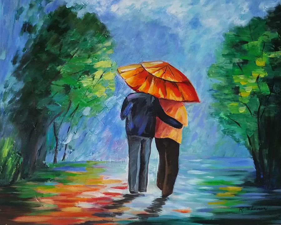 Walking in the Rain II Painting by Rosie Sherman