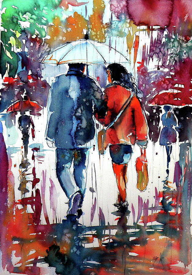 Walking in the rain Painting by Kovacs Anna Brigitta