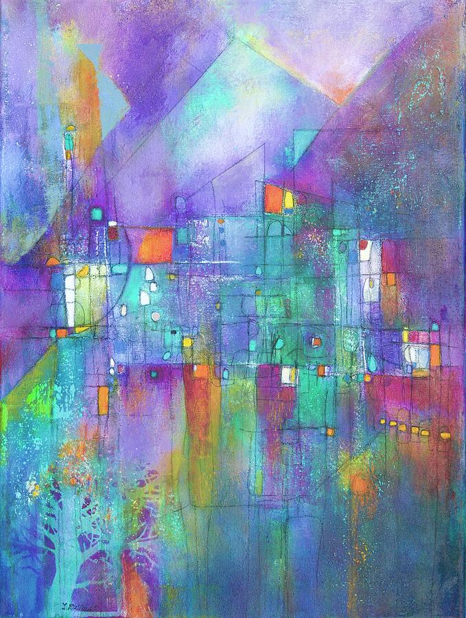 Abstract Painting - WAlking in the Rain by Laurie DeVault